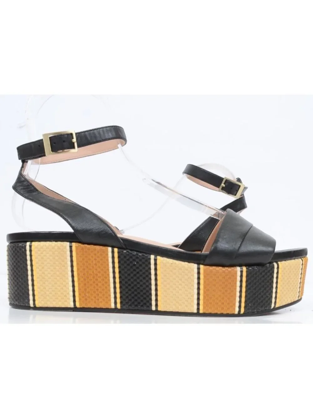 27 Edit Jamari Women's 10 Stripe Leather Platform Sandal Anklet Flatform Wedge